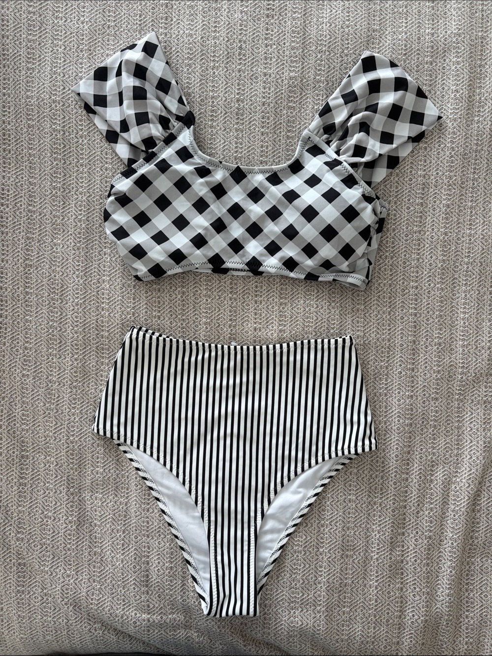 Black & White Patterned Two-Piece Swim Set